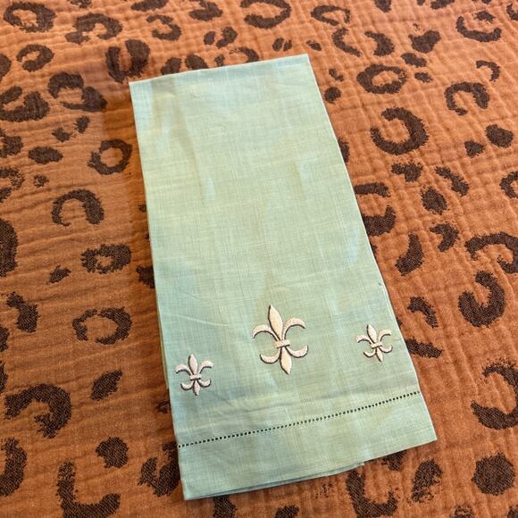 Vintage Linen Towels His Hers Embroidered Fingertip Floral Kitchen Turquoise - Picture 10 of 15